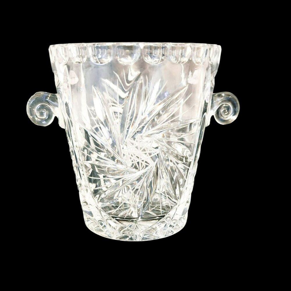 Vintage American Cut Crystal Ice Bucket with Handles & Pinwheel Design